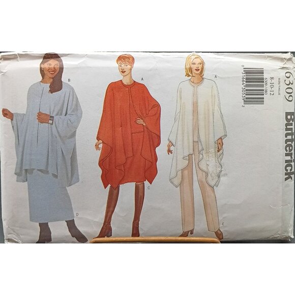 UNCUT Butterick 6309 Vintage Sewing Pattern For Misses Cape Top Tunic Skirt - Picture 1 of 2